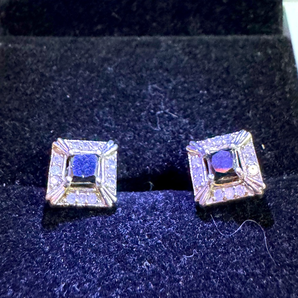 New NATALIA DRAKE 1 Cttw White Halo Princess Cut Black Diamond Stud Earrings.